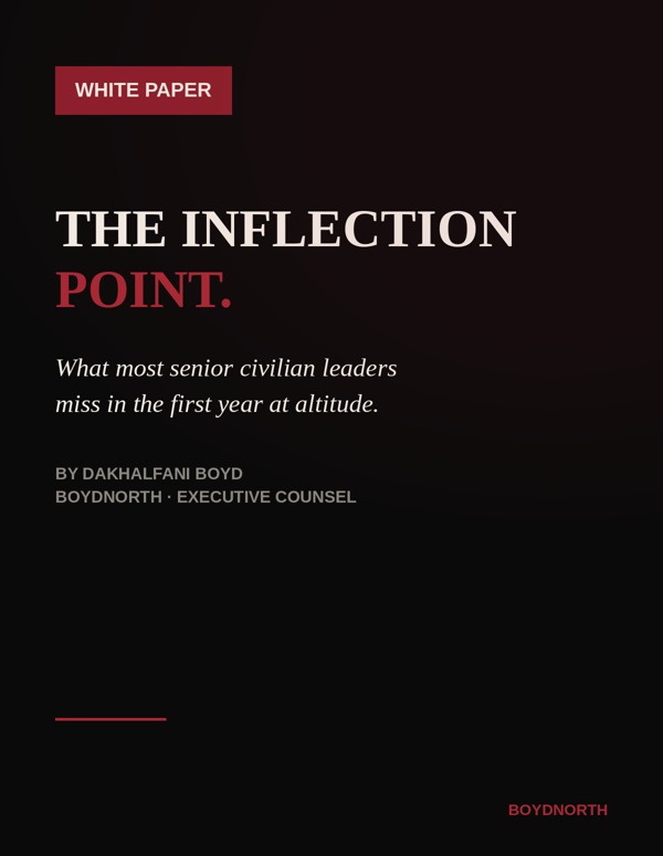 The Inflection Point: What Most Senior Civilian Leaders Miss in the First Year at Altitude. BoydNorth White Paper.